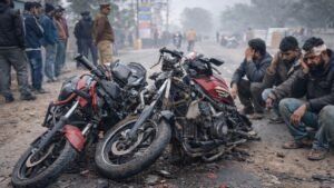 Two motorcycles collided head-on in the Haswar police station area.