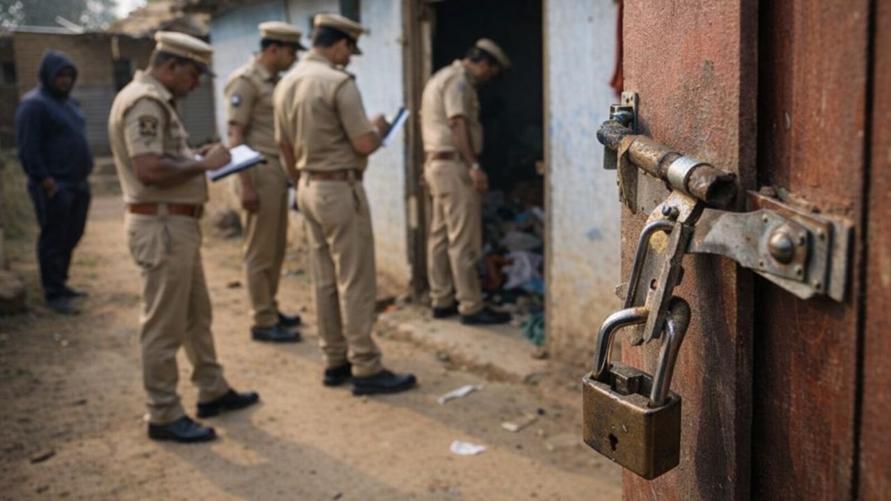 डोनू गांव में घर में चोरी की जांच करती पुलिस