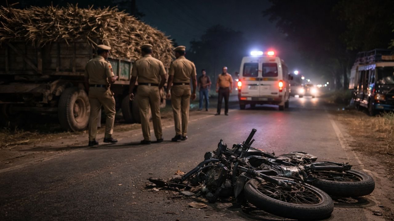 Alt Text: अंबेडकर नगर में सड़क हादसे के बाद पुलिस जांच