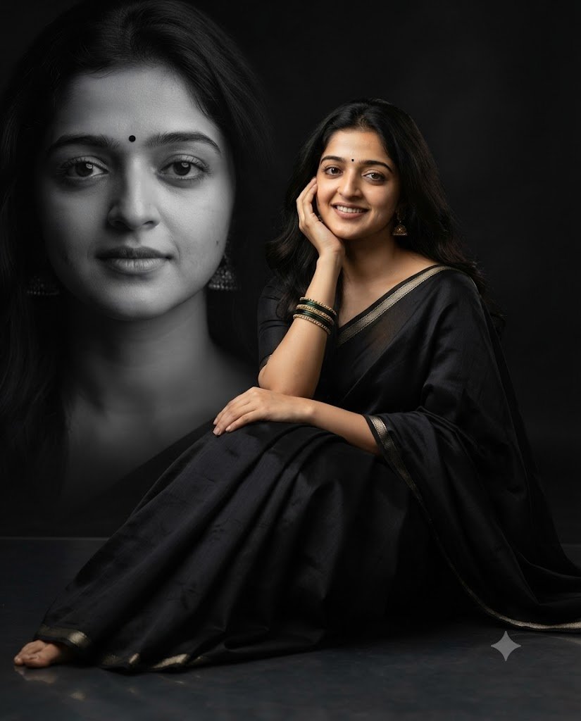 Black Saree Double Exposure AI Prompt