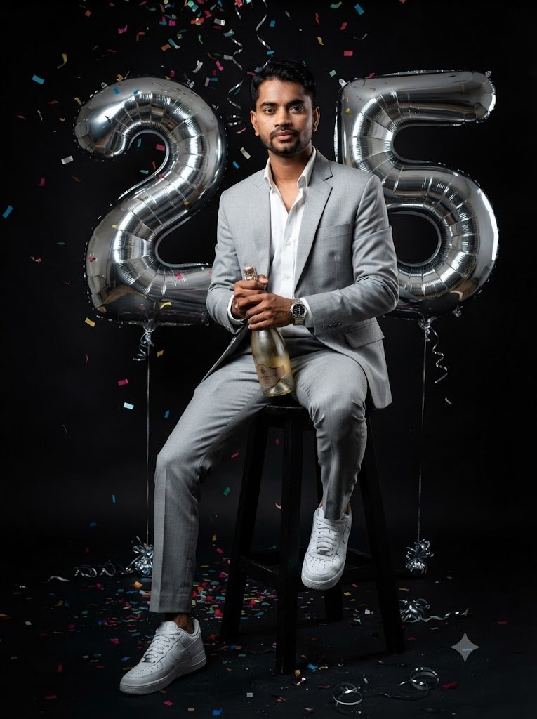 Grey Suit Birthday Celebration Portrait AI Image Prompt