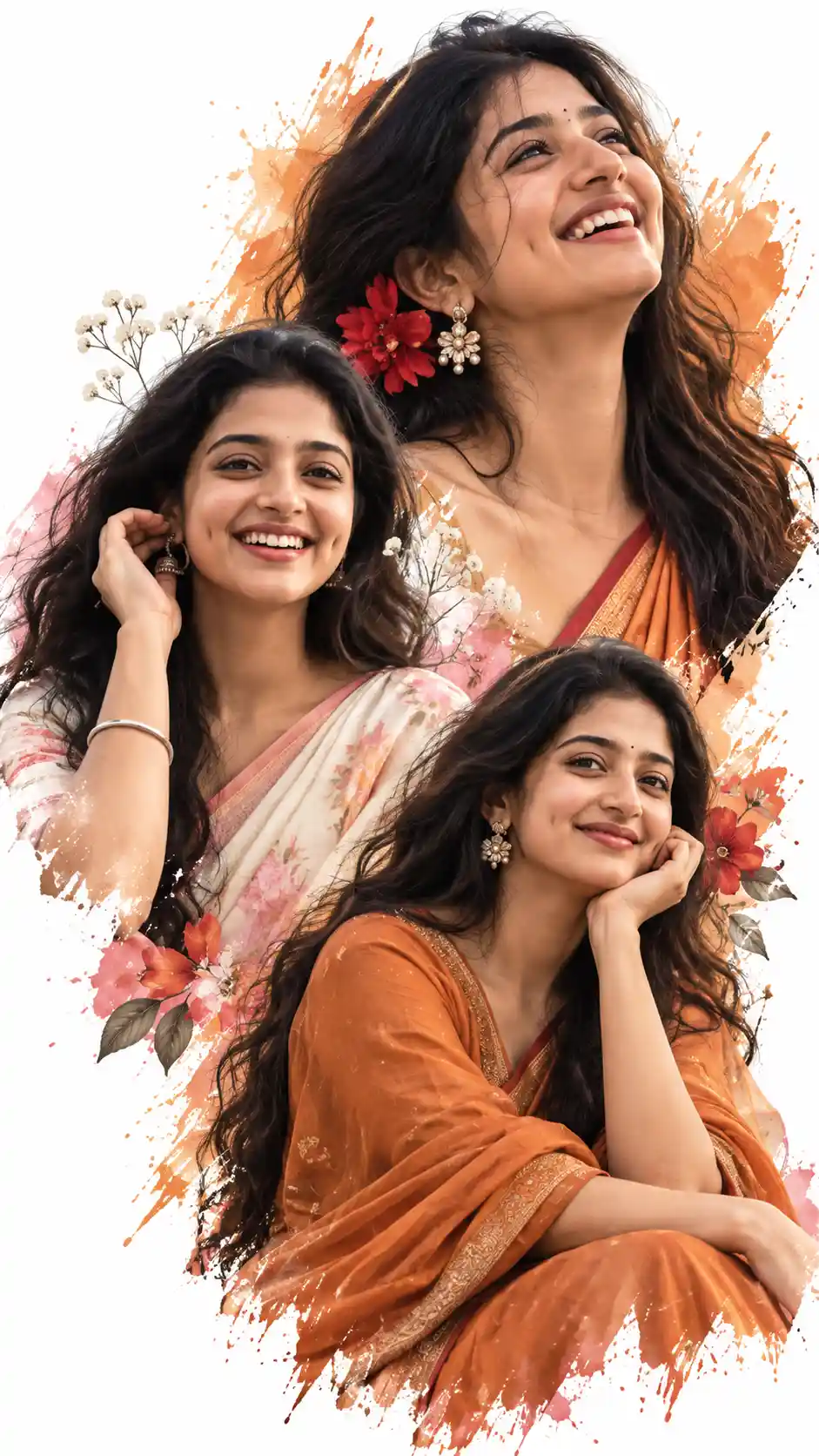 Indian Woman AI Photo Prompt | 3 Pose Saree Portrait Collage